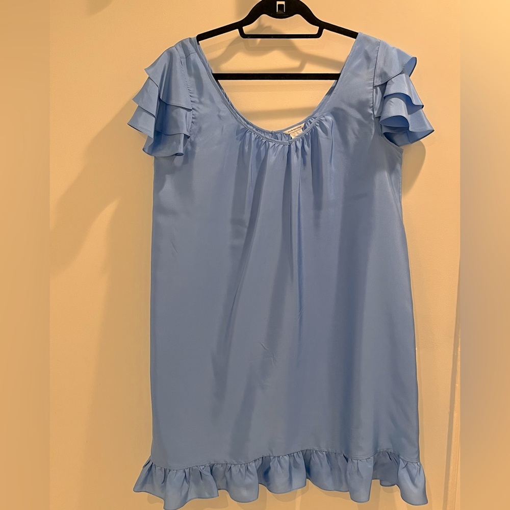 Club Monaco blue ruffled silk mini dress